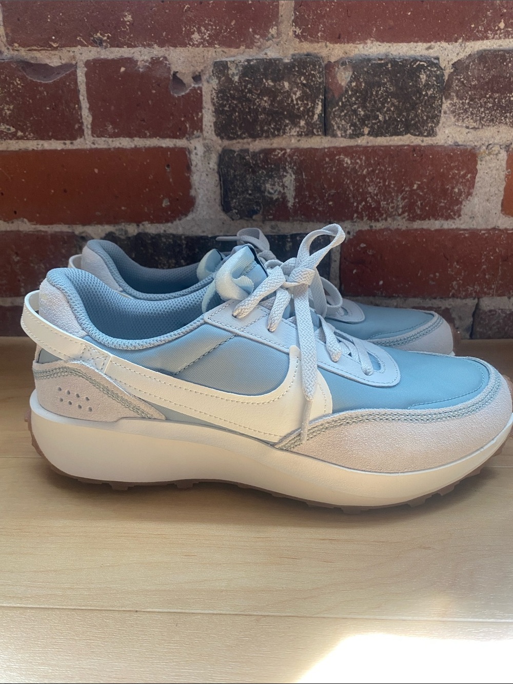 NWOT Nike Women's Light Blue and White Retro Runner Sneakers